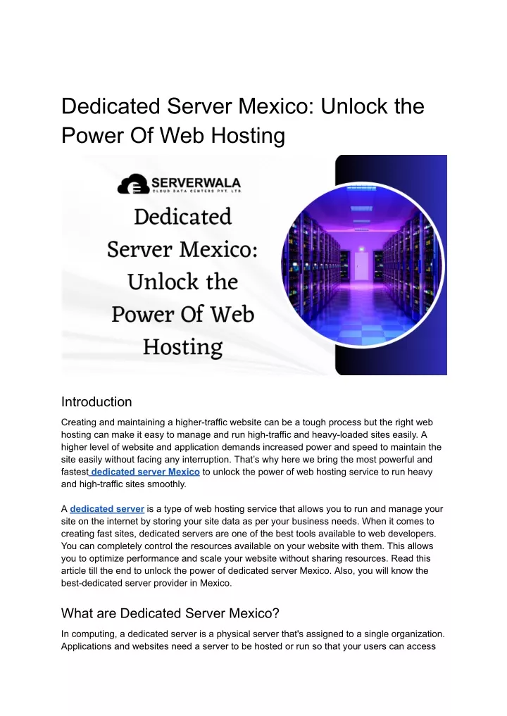 dedicated server mexico unlock the power