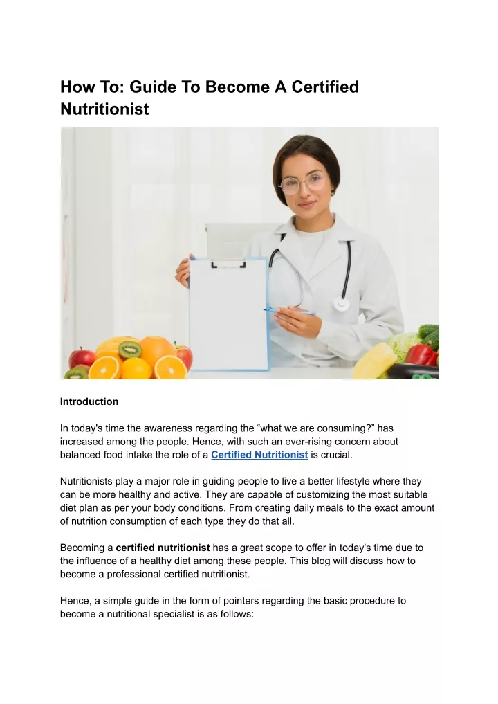 how to guide to become a certified nutritionist