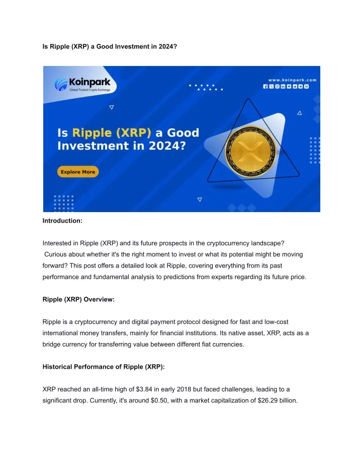 is ripple xrp a good investment in 2024