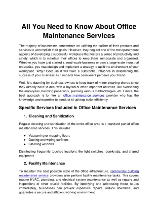 All You Need to Know About Office Maintenance Services