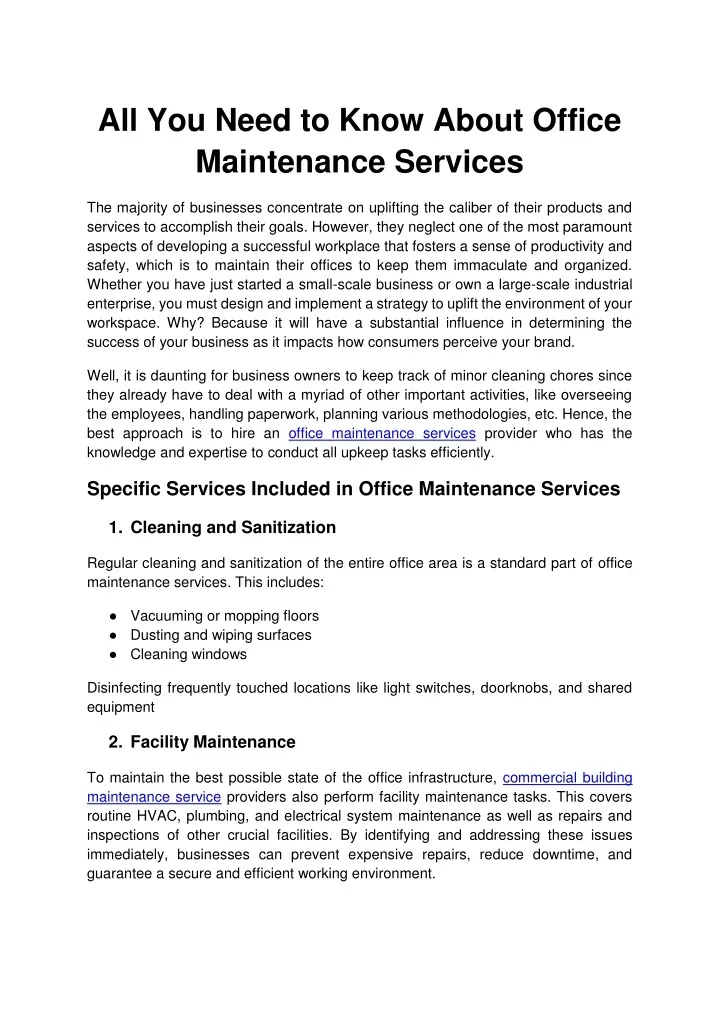 all you need to know about office maintenance