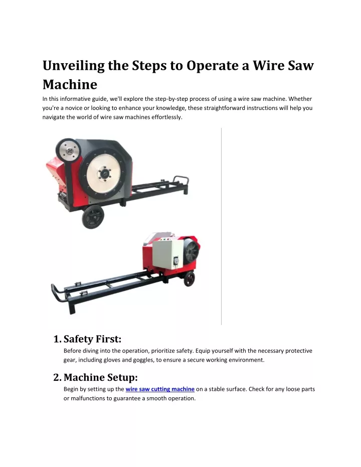 unveiling the steps to operate a wire saw machine