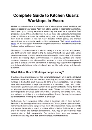 Complete Guide to Kitchen Quartz Worktops in Essex