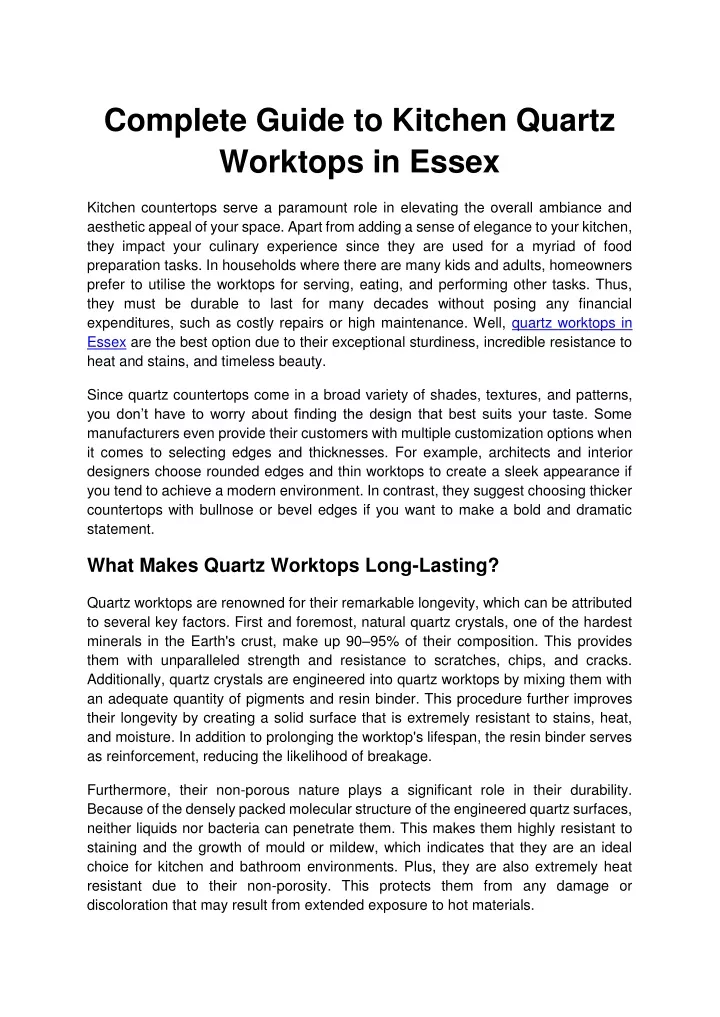 complete guide to kitchen quartz worktops in essex