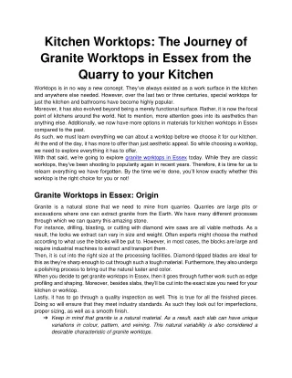 Kitchen Worktops The Journey of Granite Worktops in Essex from the Quarry to your Kitchen