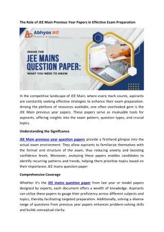 The Role of JEE Main Previous Year Papers in Effective Exam Preparation