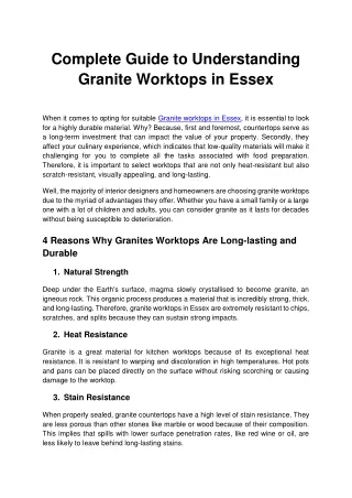 Complete Guide to Understanding Granite Worktops in Essex