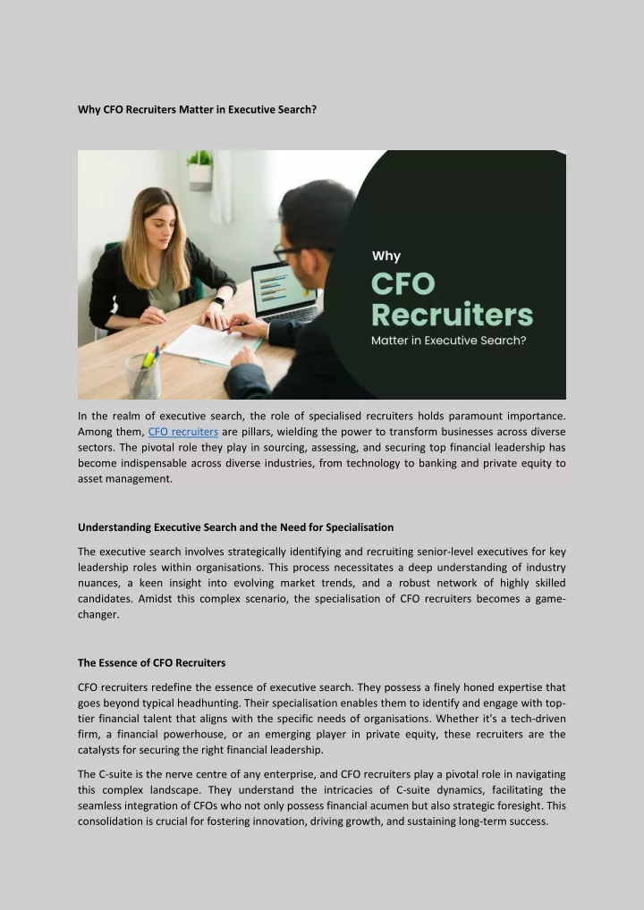 why cfo recruiters matter in executive search