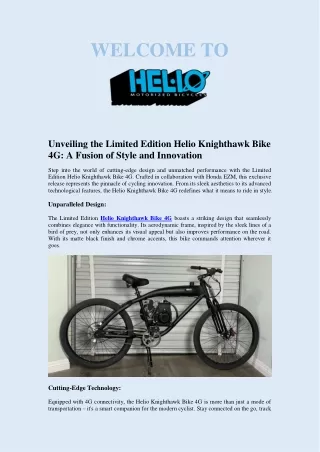 Limited Edition Helio Knighthawk Bike 4G
