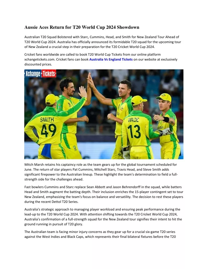 aussie aces return for t20 world cup 2024 showdown