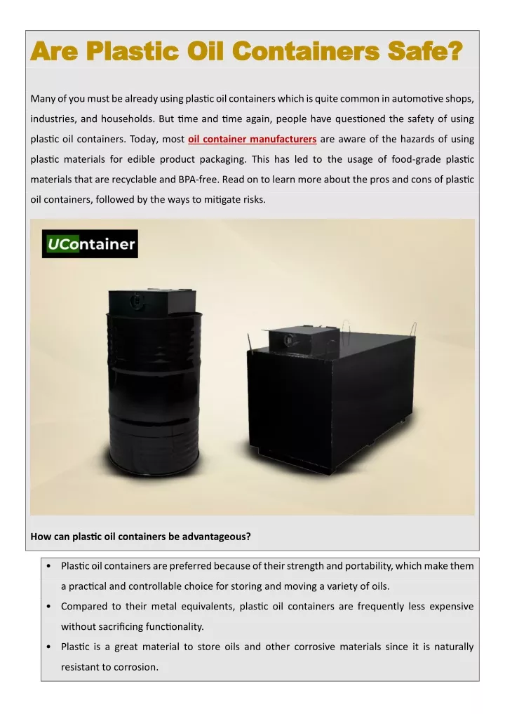 are plastic oil containers safe are plastic