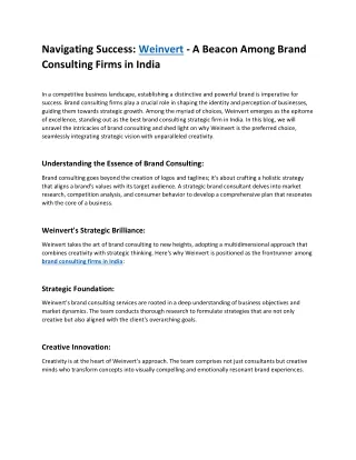 Navigating Success: Weinvert - A Beacon Among Brand Consulting Firms in India