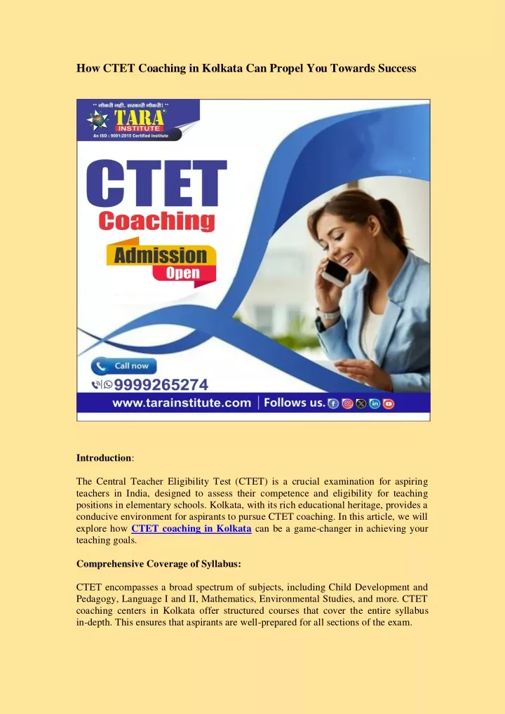 how ctet coaching in kolkata can propel