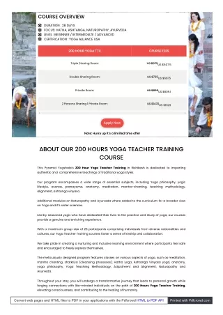 200-Hour Yoga teacher Training in Rishikesh/ Pyramid Yogshala