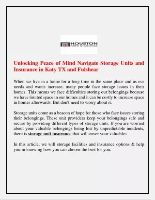 Unlocking Peace of Mind Navigate Storage Units and Insurance in Katy TX and Fulshear