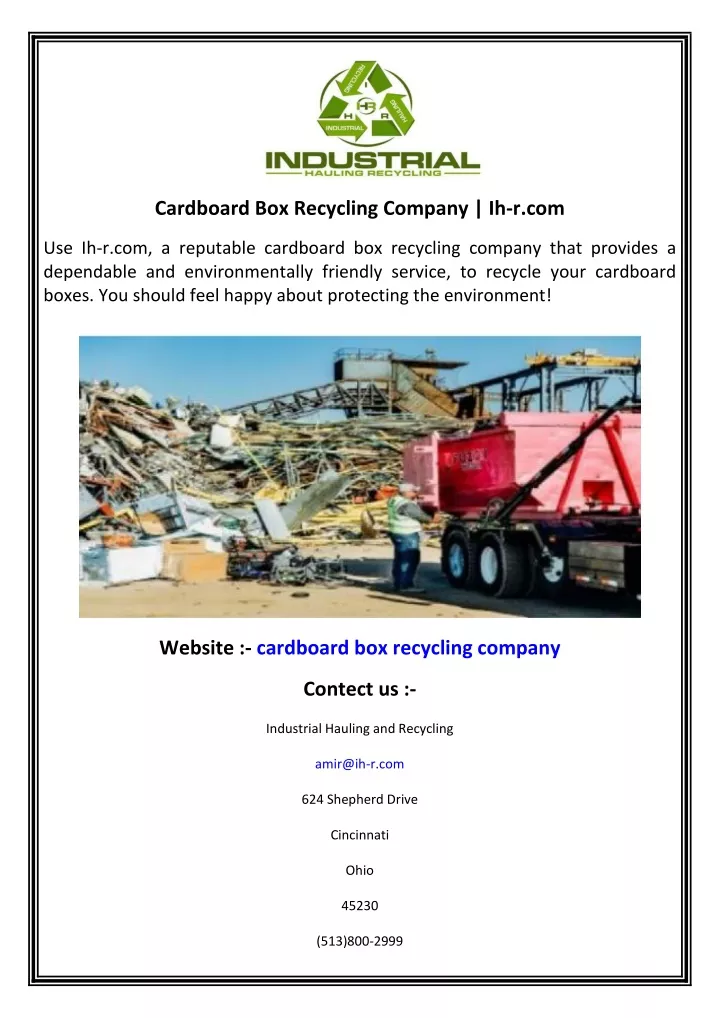 cardboard box recycling company ih r com