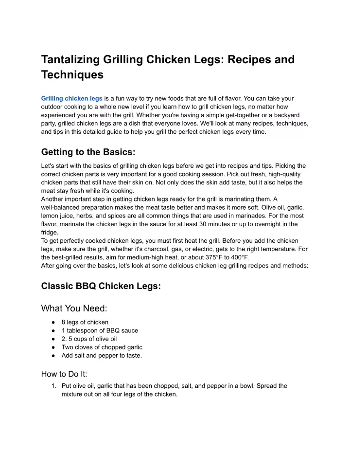 tantalizing grilling chicken legs recipes