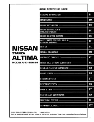1996 Nissan Altima Service Repair Manual
