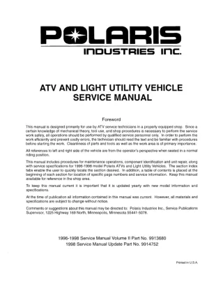 1996 Polaris 500 HO RSE Service Repair Manual