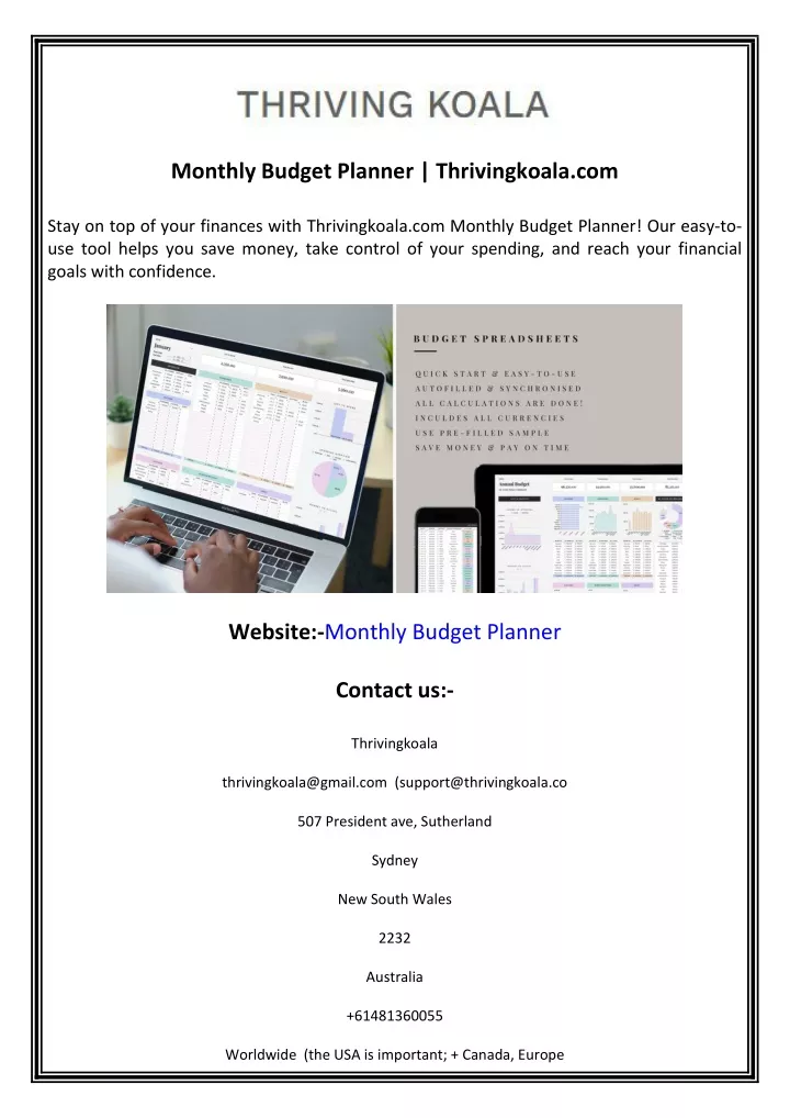 monthly budget planner thrivingkoala com