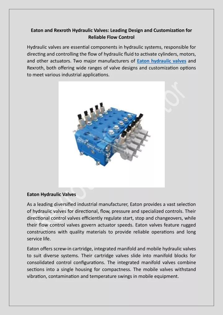 eaton and rexroth hydraulic valves leading design