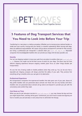 5 Features of Dog Transport Services that You Need to Look into Before Your Trip