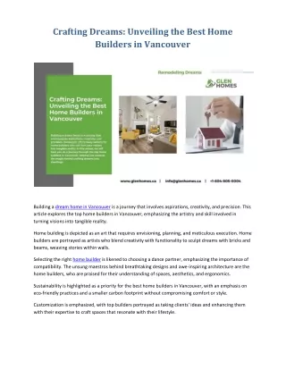 Crafting Dreams Unveiling the Best Home Builders in Vancouver
