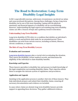 The Road to Restoration Long-Term Disability Legal Insights