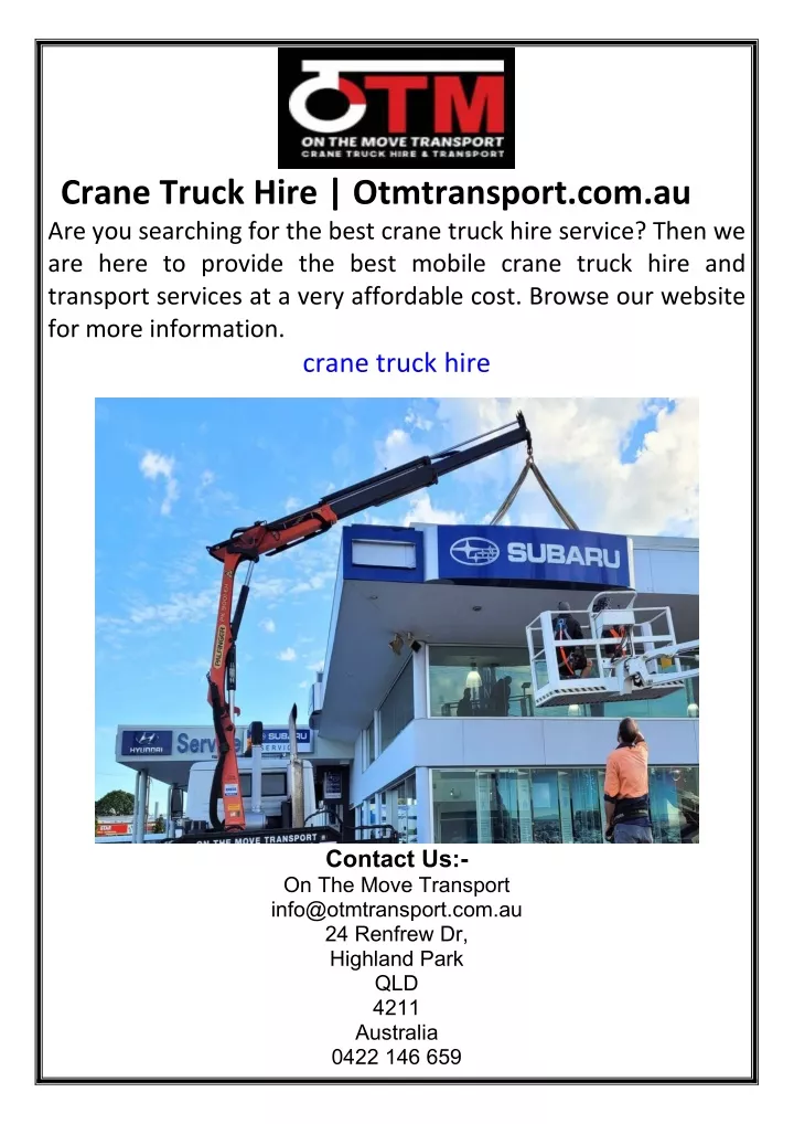 crane truck hire otmtransport