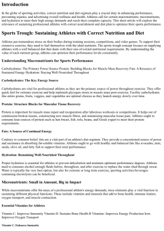 Sports Trough: Sustaining Professional Athletes with Proper Nourishment and Diet