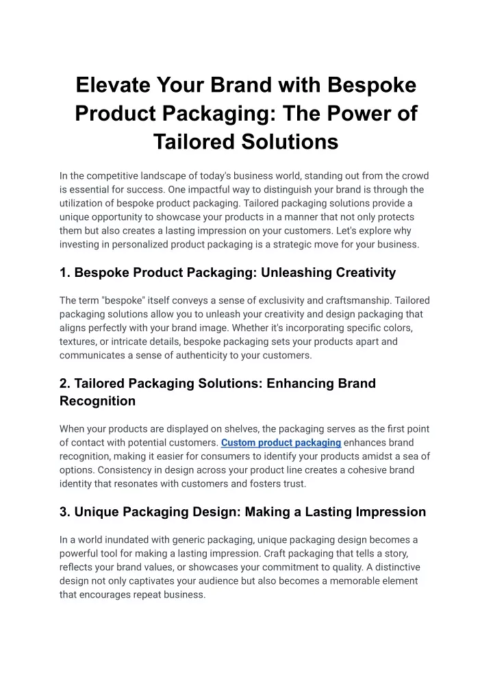 elevate your brand with bespoke product packaging