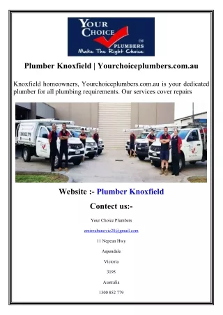 Plumber Knoxfield p Yourchoiceplumbers.com.au