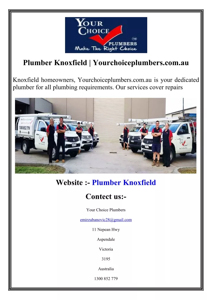 plumber knoxfield yourchoiceplumbers com au