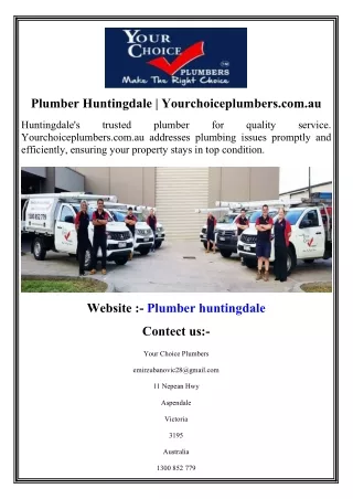 Plumber Huntingdale Yourchoiceplumbers.com.au