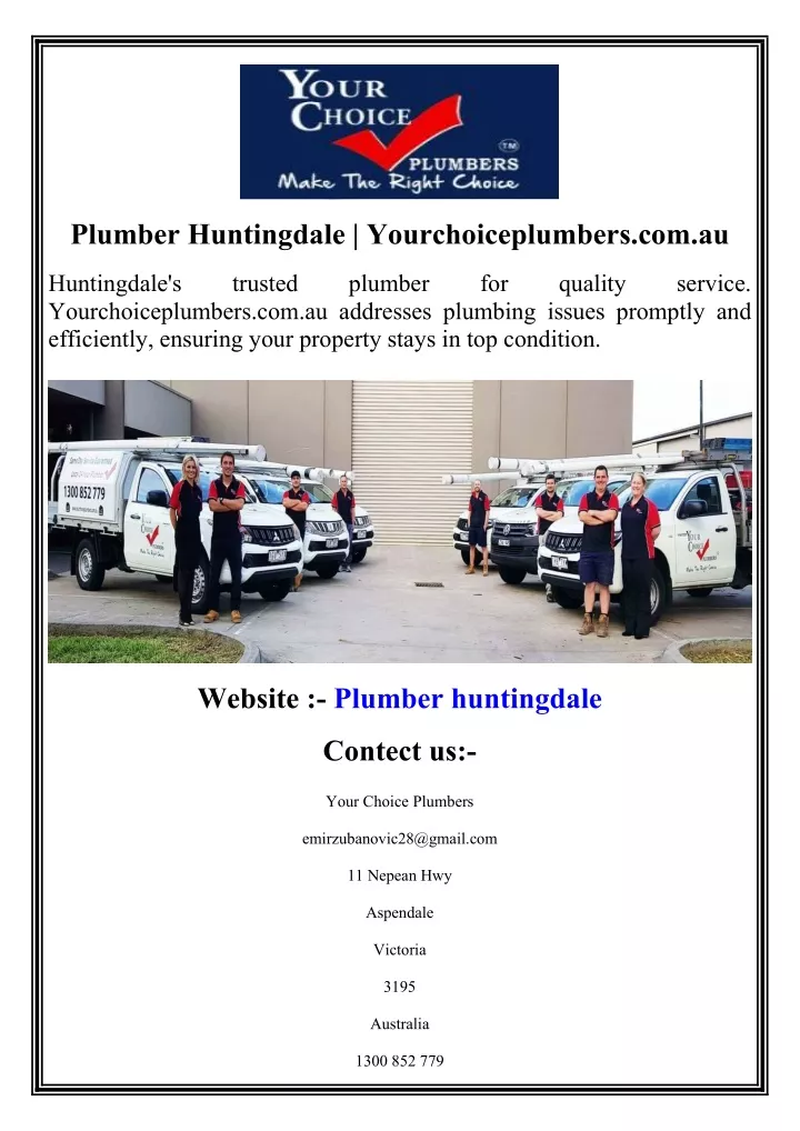 plumber huntingdale yourchoiceplumbers com au