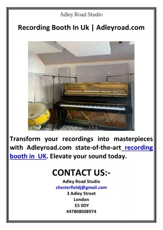 Recording Booth In Uk  Adleyroad.com