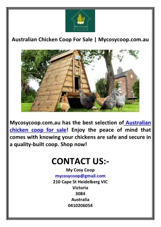 Australian Chicken Coop For Sale  Mycosycoop.com.au