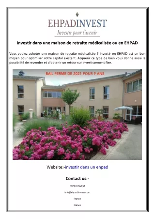 Investir dans une maison de retraite médicalisée ou en EHPAD