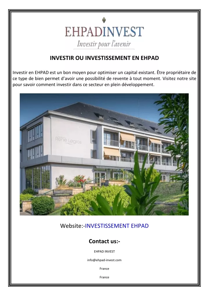 investir ou investissement en ehpad