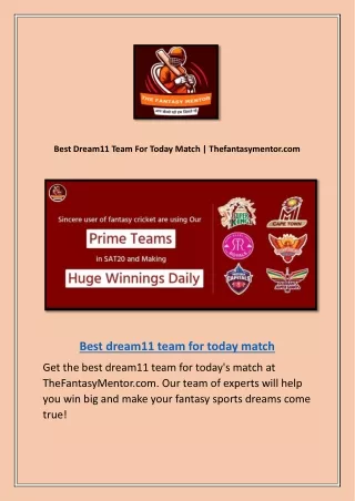 Best Dream11 Team For Today Match | Thefantasymentor.com