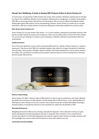 Elevate Your Wellbeing: A Guide to Buying CBD Products Online at Green Fantasy LLC