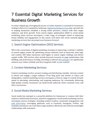 7 Essential Digital Marketing Services for Business Growth