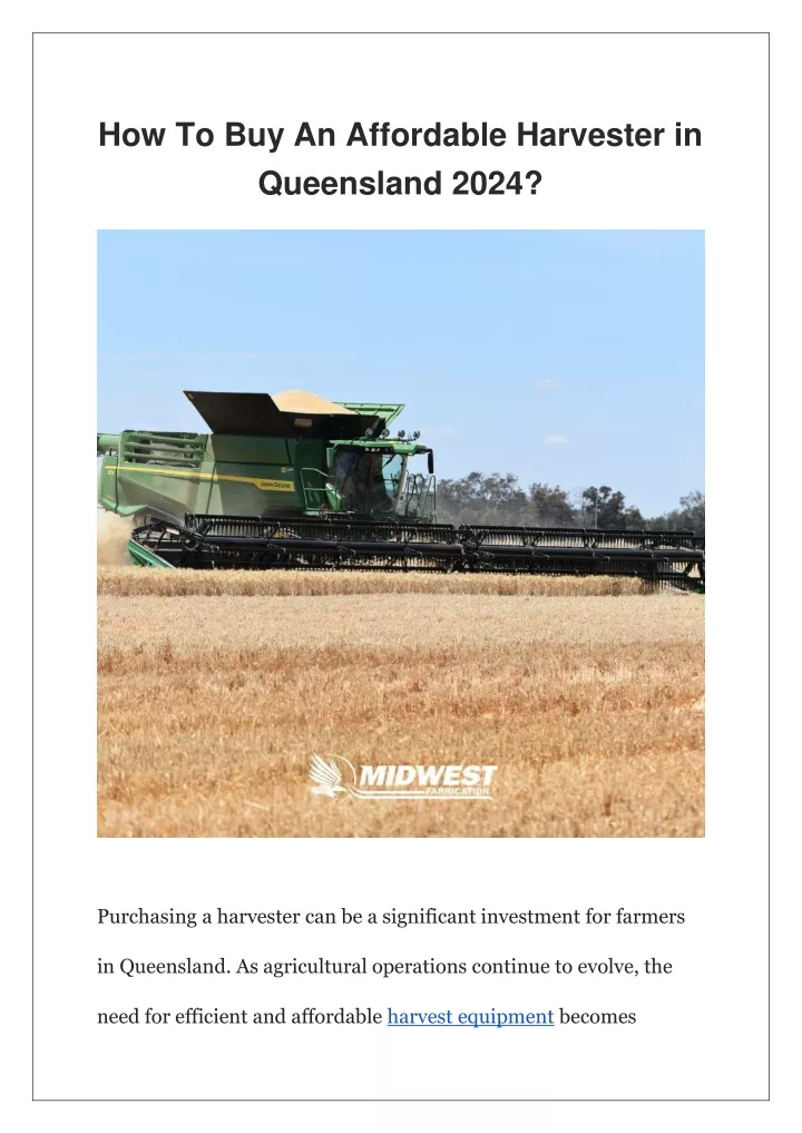 how to buy an affordable harvester in queensland