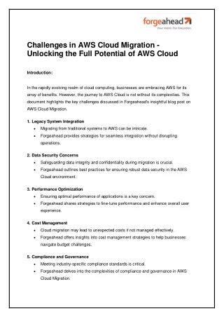 Challenges in AWS Cloud Migration - Unlocking the Full Potential of AWS Cloud