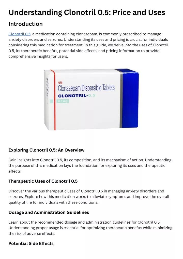 understanding clonotril 0 5 price and uses