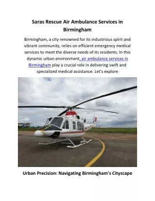 Saras Rescue Air Ambulance Services in Birmingham