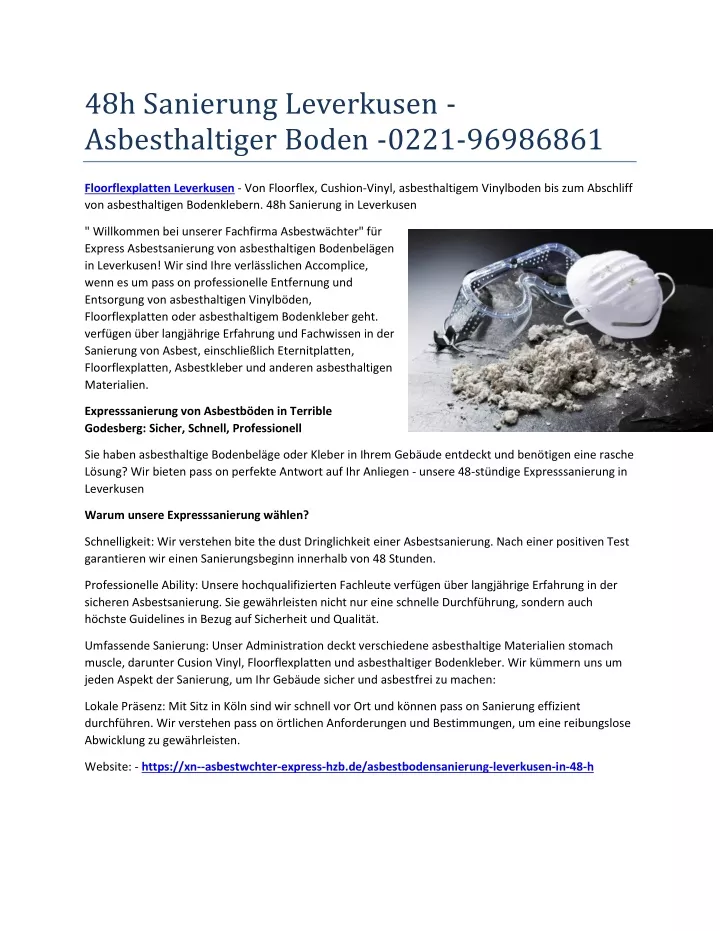 48h sanierung leverkusen asbesthaltiger boden