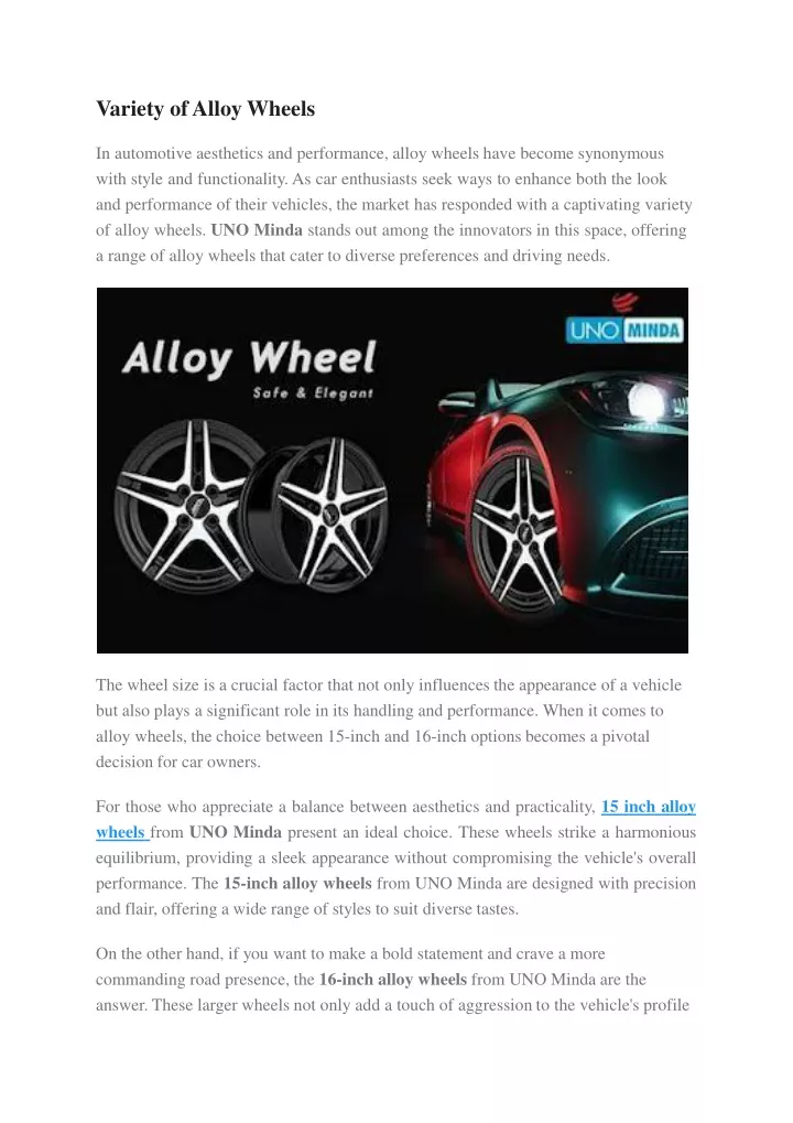 variety of alloy wheels in automotive aesthetics