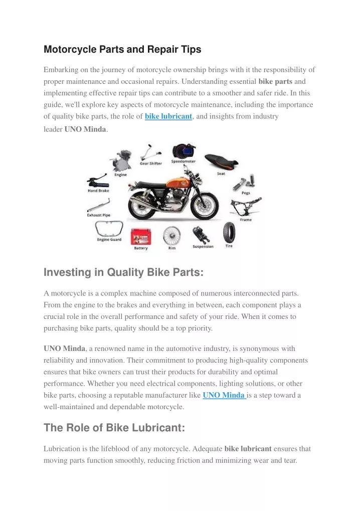 motorcycle parts and repair tips embarking