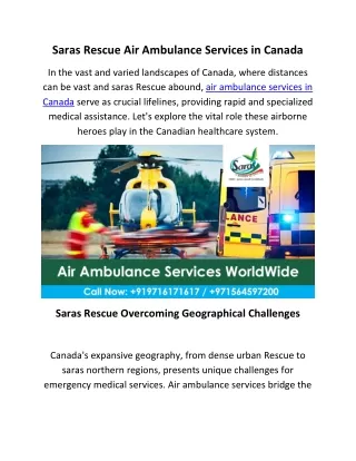 Saras Rescue Air Ambulance Services in Canada
